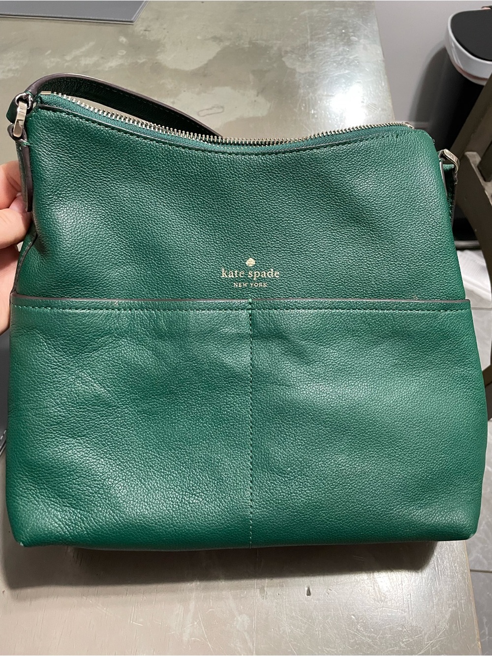 kate spade emerald green pebbled leather shoulder bag